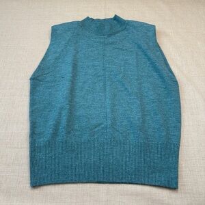 Elan Teal Mock Neck Padded Shoulder Nylon/Wool Bld Sleeveless Sweater Tank